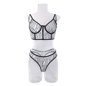 Conjunto de lencería erótica de 2 piezas Leopard Zebra personalizable para mujer, bralette transparente y bragas de malla transparente. - Product Image 6