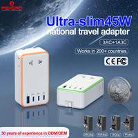 Adaptador de Viaje Universal Delgado Foxcan OEM ODM, 3 Tomas de CA, 3 Puertos Tipo C, 45W PD, Enchufe Internacional Multifuncional, USB Portátil
