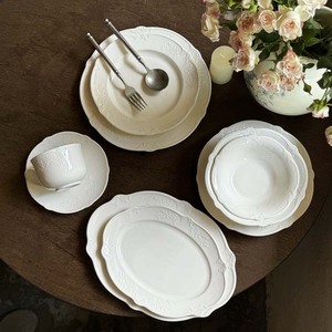 Customized Embossed Pattern Pure White Wedding Party Ceramic <b>Dinner</b> Plates, Steak Plates and Dessert Plates - Product Image 1