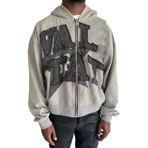 Felpa con Cappuccio con Zip in French Terry Pesante 100% Cotone, Personalizzata, Effetto Vintage Distressed, Lavaggio Acido, Antivento e Traspirante, da <span class=keywords><strong>Uomo</strong></span> - Vendita all'Ingrosso - Product Image 6