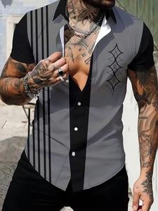 Chemise d'été pour homme, style hawaïen, manches courtes, boutonné<span class=keywords><strong>e</strong></span>, décontracté<span class=keywords><strong>e</strong></span>, imprimé géométrique, chemise de plage - Product Image 3