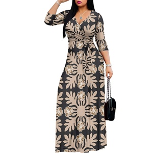 Cao cấp chất lượng tốt Polynesian của phụ nữ cộng với kích thước maxi Dresses 3/4 Tay áo bohemian dài ăn mặc in Swing Dress Với vành đai - Product Image 1