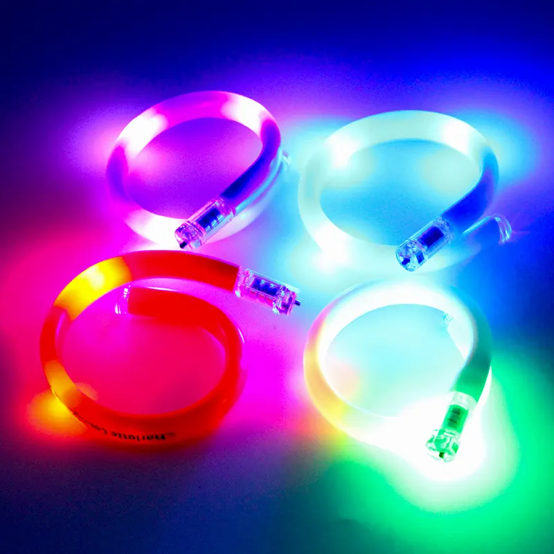 Pulseira de led de fibra óptica brilhante, bracelete com luzes piscante, brilhante e multicolor