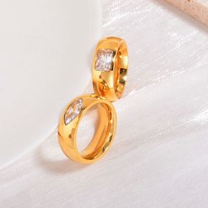 Stainless Steel Wedding Eternity Chunky Gold Dome Crystal <strong>Sovereign</strong> Zircon Gemstone Fashion Jewelry <strong>Rings</strong> - Product Image 4