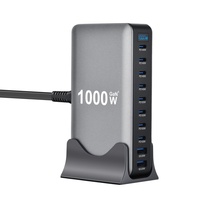 Bloc chargeur USB-C 1000W, station de charge multiport USB-C 10 ports, chargeur mural de bureau PD140W 100W GaN pour iPhone 17 Samsung