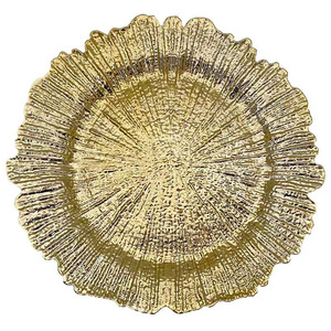 Assiettes <span class=keywords><strong>de</strong></span> présentation rondes en plastique doré gaufré <span class=keywords><strong>de</strong></span> 13 pouces pour mariage, couleur dorée - Product Image 5