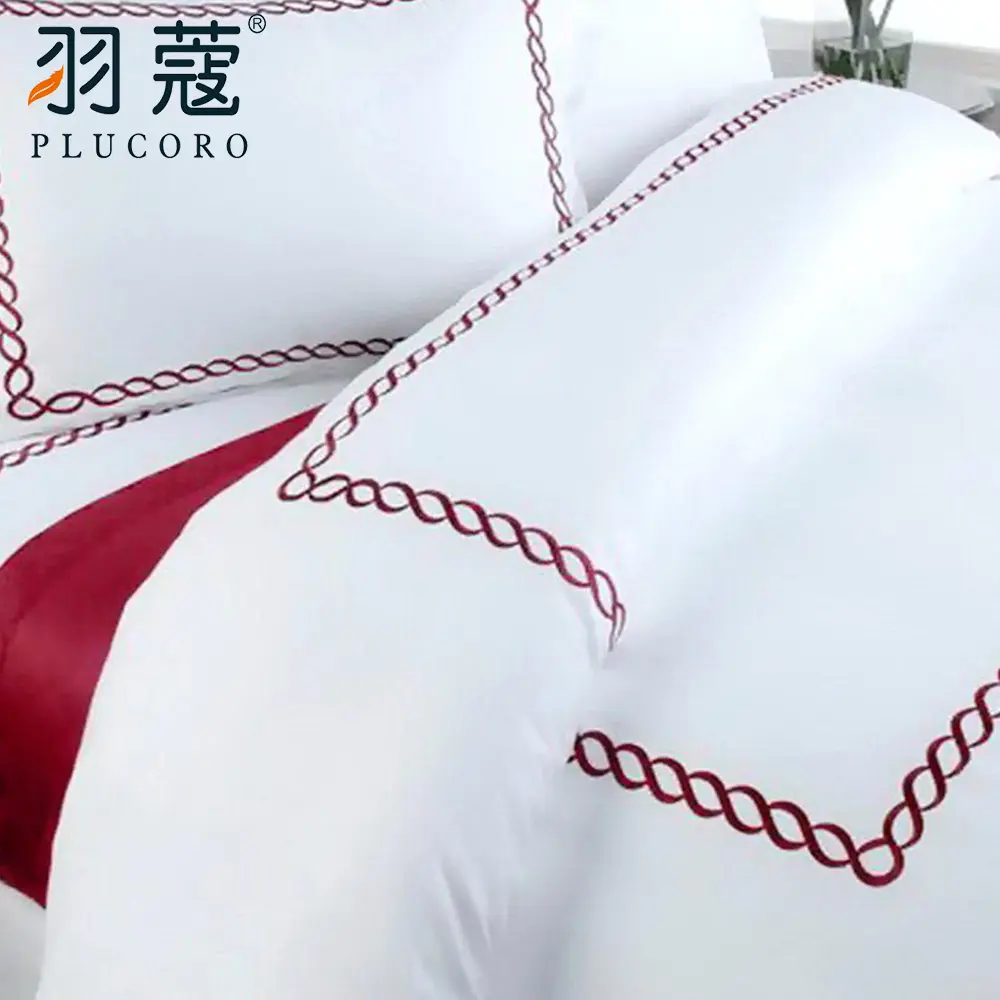 Embroidery Bed Sheet Hotel Linen Bedding Set Embroidery 60S White Luxury Embroidery Bed Sheet Line Design