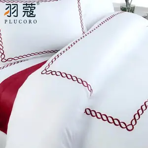 White Bed Sheet Set Hotel Hotel Linen Bedding Set Embroidery 60S White Luxury Embroidery Bed Sheet Line Design