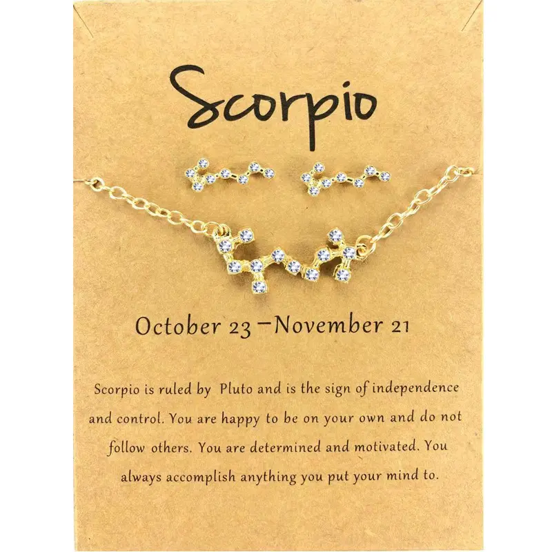Conjunto de joyería con signo del zodiaco para mujer, brazalete de cristal, plata, chapado en oro, novedad de 2022