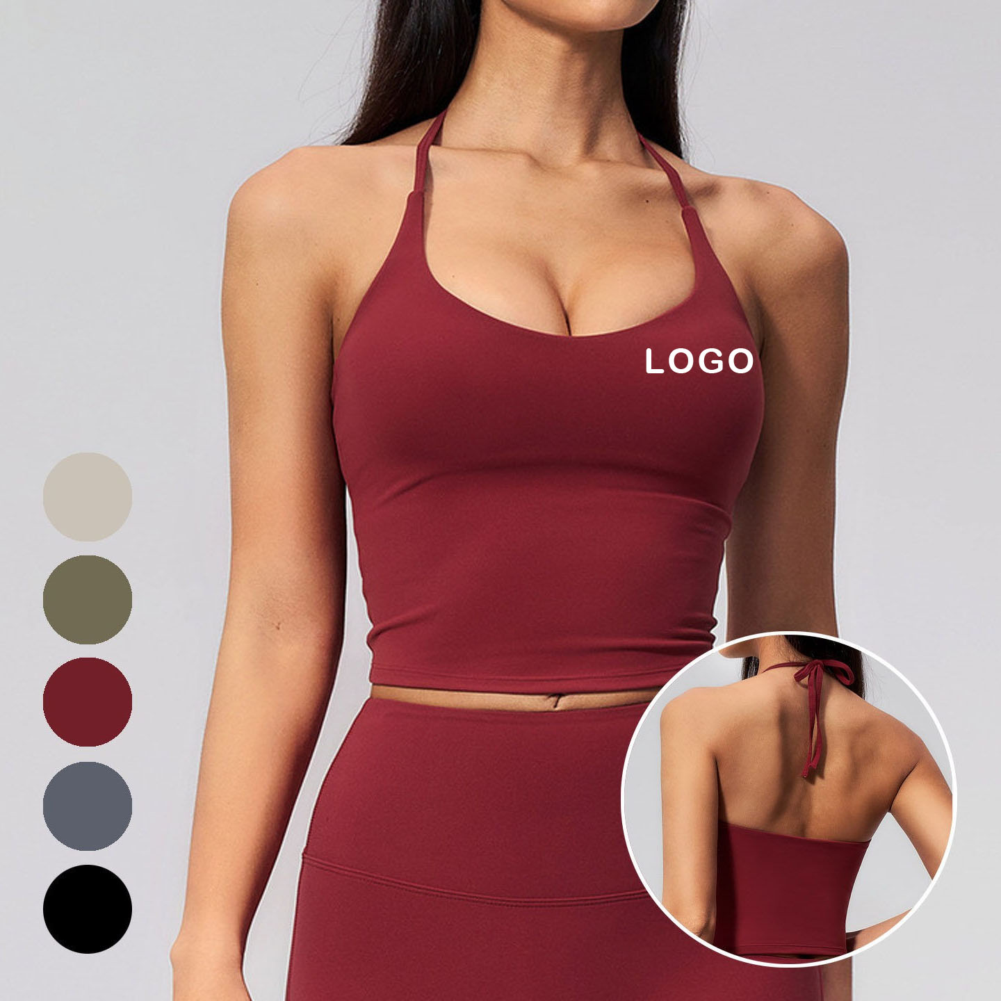 Custom Nude Feeling Outdoor Breathable Fitness Top Halter Neck Sports Bra Lightweight Seamless Yoga Tank Tops