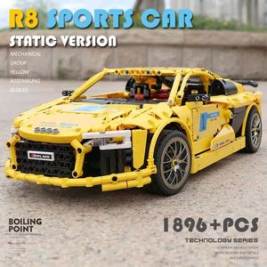 Moule roi 13127 1896 pièces voiture <span class=keywords><strong>série</strong></span> statique jaune R8 sport voiture bloc de construction modèle technique éducatif jouet Festival cadeau - Product Image 5