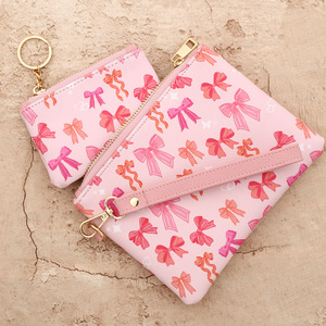 2 Mảnh Thiết Lập Dễ Thương Cherry Bow In PU Da Đồng Xu Ví Dây Kéo Dây Đeo Cổ Tay Ly Hợp Cho Phụ Nữ Xe Keyring Thẻ Tín Dụng Ví - Product Image 1