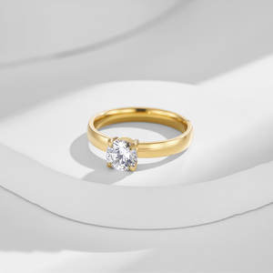 Anillo de Compromiso y Matrimonio de Acero Inoxidable con Diamante Cultivado en Laboratorio, Corte Brillante Redondo, para Mujer - Product Image 6