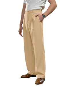 Pantalones de Vestir Casuales para Hombre, Plisados, Holgados, de Pierna Ancha, Corte Relajado, Pantalones con Cintura Expandible - Product Image 6