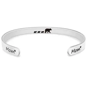 Ywganggu Stainless Steel Customizable Mother Day Bracelet Charm Small Bear Mama Bear Mother's Day Opening Bangle
