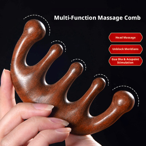Peines de madera personalizados de cinco dedos para masaje, peine de madera para masaje de meridianos, peine de madera de sándalo natural de dientes anchos - Product Image 2