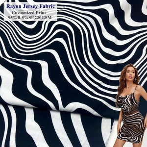 Tela de punto suave de jersey 95/5 de viscosa y elastano con patrón de ondas, estampado personalizado, 220 g/m², rayón, jersey sencillo para vestidos y blusas. - Product Image 1