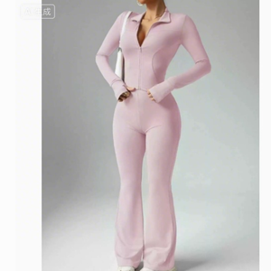 Combinaison de yoga pour femmes avec logo personnalisé, couleur unie, respirante, fermeture éclair, moulante, sexy, manches longues, deux pièces, fitness, sans couture, <span class=keywords><strong>XXL</strong></span> - Product Image 2