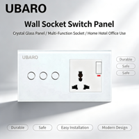 Interrupteur mural tactile UBARO 146 Type avec panneau en verre trempé 3 gangues et prise murale universelle 13A ignifuge PC+ABS
