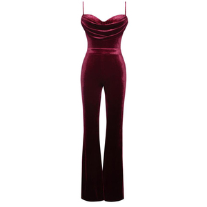 Capestro Oversize arruffato di <span class=keywords><strong>velluto</strong></span> con gambe svasate primavera e autunno tuta da donna - Product Image 4
