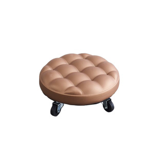 Round Leather Floor <b>Stool</b> With Casters For Home Use Living Room Portable Low Seat - Product Image 4