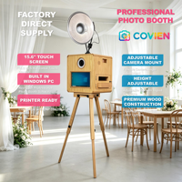 Machine Photobooth en Bois avec Écran Tactile 15,6 Pouces, Compatible Imprimante et Appareil Photo, Idéale pour Mariages et Événements Vintage à Louer