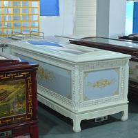Exquisita Ataúd Funerario con Tallados Chinos, Ataúd Refrigerado de Madera Sólida de Alta Calidad para Servicios Funerarios