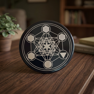 Cristales de Ágata Negra Pulida con Círculo de Metatrón y Plato de Carga Grabado con Reiki Platónico, Artesanía de Piedras Semipreciosas en Venta - Product Image 1