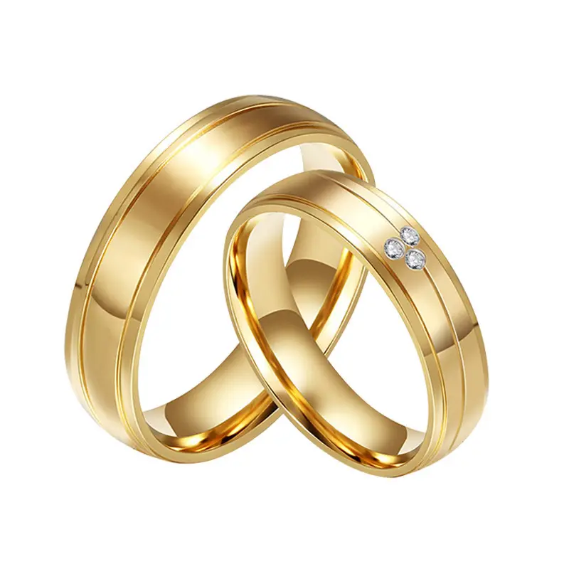 새로운 도착 금도금 스테인레스 스틸 커플 링 지르콘 약혼 반지 패션 보석 결혼 반지