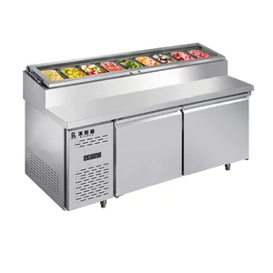 Commercial kitchen stainless steel pizza prep table pizza material storage refrigerator multifunctional vertical workbench