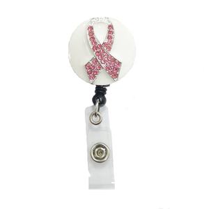 Escritório Suprimento Médico Breast Cancer Awareness Ribbon Strass Retrátil Enfermeira Sparkles ID Badge Holder Reel - Product Image 2