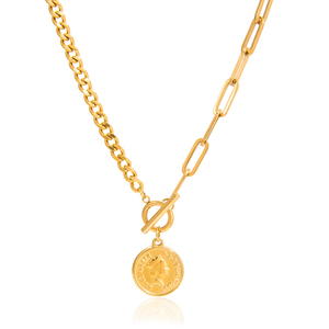 Collar J&D de Acero Inoxidable Chapado en Oro de 18K, Moderno y Clásico, con Colgante de Moneda con Retrato y Cierre OT - Product Image 6