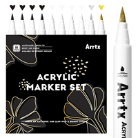 Marqueurs acryliques Arrtx Aacm-0500-10A, couleurs blanc + noir + or + argent, marqueur de peinture pour bricolage avec pinceau
