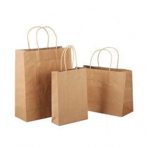 Vente en gros de sacs shopping en papier brun bon marché de 27 cm x 11 cm x 19 cm avec votre propre logo, pack promotionnel - Product Image 3