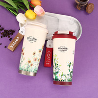 Tasse de voyage personnalisée en acier inoxydable à imprimé floral grande capacité isolée à double paroi gobelet à café corde sans BPA Vintage