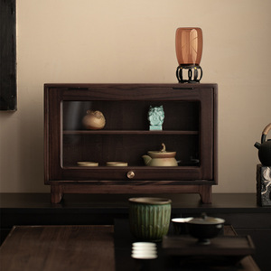 Chinese Style Solid Wood Desktop Display Cabinet For Teacups And Tea <b>Sets</b> <b>Square</b> Shape Black Walnut Wood - Product Image 5