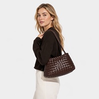 Tas Selempang Wanita Model Anyaman Vintage Trendi, Bahan Kulit PU, Dilengkapi Kantong Serut di Dalam