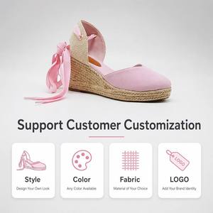 Sandalias de Plataforma con Cordones y Lazos para Mujer, con Logotipo Personalizado OEM, de Lona y Yute, para Fiestas de Verano en el Jardín - Product Image 6