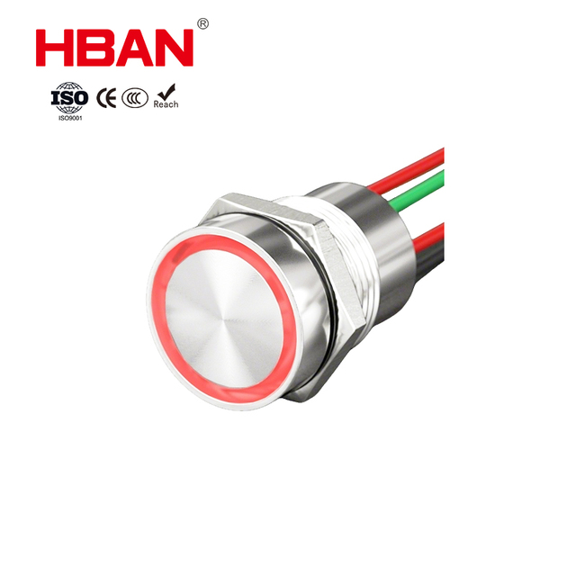 HBAN Stainless Steel 16/19/22mm Metal Piezo Switch IP68 Waterproof Ring Illuminated 1NO Piezoelectric Switch Use Under Water