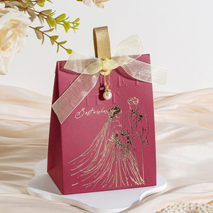 กล่องกระดาษสำหรับขนมธีมงานแต่งงานพร้อมริบบิ้นและไข่มุกเจ้าสาวและเจ้าบ่าวกล่องกระดาษห่อของขวัญ - Product Image 3