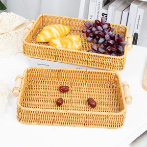 Plateau de rangement en rotin rectangulaire, panier multifonctionnel pour la maison, pour fruits, pain, organisation des cosmétiques - Product Image 5