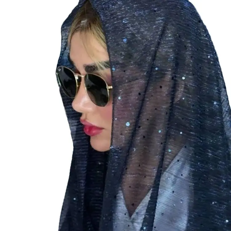 Thời Trang Mới Màu Sắc Đồng Bằng Crinkle Chiếc Khăn Khăn Crinkle Khăn Choàng Cho Phụ Nữ Ưa Thích Long Lanh Ánh Nhám Polyester Hijabs Hồi Giáo Bọc Turban Với Sequins