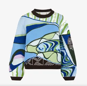 Y2K New Fashion Custom Design Abstract Landscape Jacquard Pullover Towel Embroidery Knitted Sweater Women