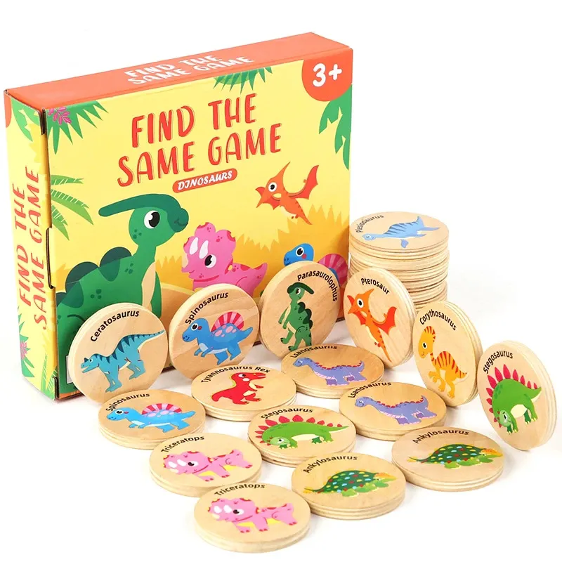 NEW Wooden Dinosaur Blocks Flip Find The Same Game Parent-child Interaction Children's Education montesorri educational toys