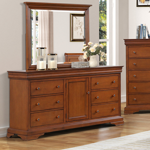 Ensemble de meubles de chambre classique avec lit à panneaux, commode, miroir et table de chevet, pour rangement de chambre - Product Image 2