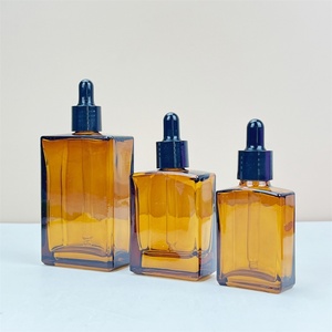Stock 30ml 50ml 100ml Shiny Amber Brown Glass Rectangle Square <b>Dropper</b> <b>Bottle</b> with Black <b>Dropper</b> Cap - Product Image 6