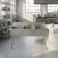 Nouvelle arrivée Xiangying, évier de cuisine commercial à trois bacs en acier inoxydable 201 certifié NSF, finition brossée mate, 300 kg/m