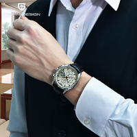 Montre chronographe à quartz pour homme PAGANI 3306, échelle tachymétrique, cadran nid d'abeille, bracelet en cuir véritable, date automatique, boîtier en acier inoxydable