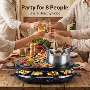Grill électrique <span class=keywords><strong>de</strong></span> table 2 en 1, <span class=keywords><strong>raclette</strong></span>, barbecue d'intérieur antiadhésif pour 8 personnes, idéal pour <span class=keywords><strong>la</strong></span> <span class=keywords><strong>fondue</strong></span> au fromage et au chocolat - Product Image 3