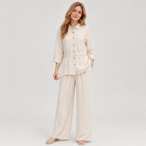 Ensemble 2 pièces pour femmes, chemise boutonnée et pantalon large, tenue décontractée pour la plage et les vacances - Product Image 3